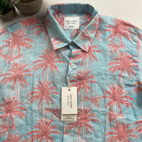 Linen Attire by Ranee’s Miami Linen Resort/Tropical LS Button Shirt (Blue/Pink) - Picture 5 of 16